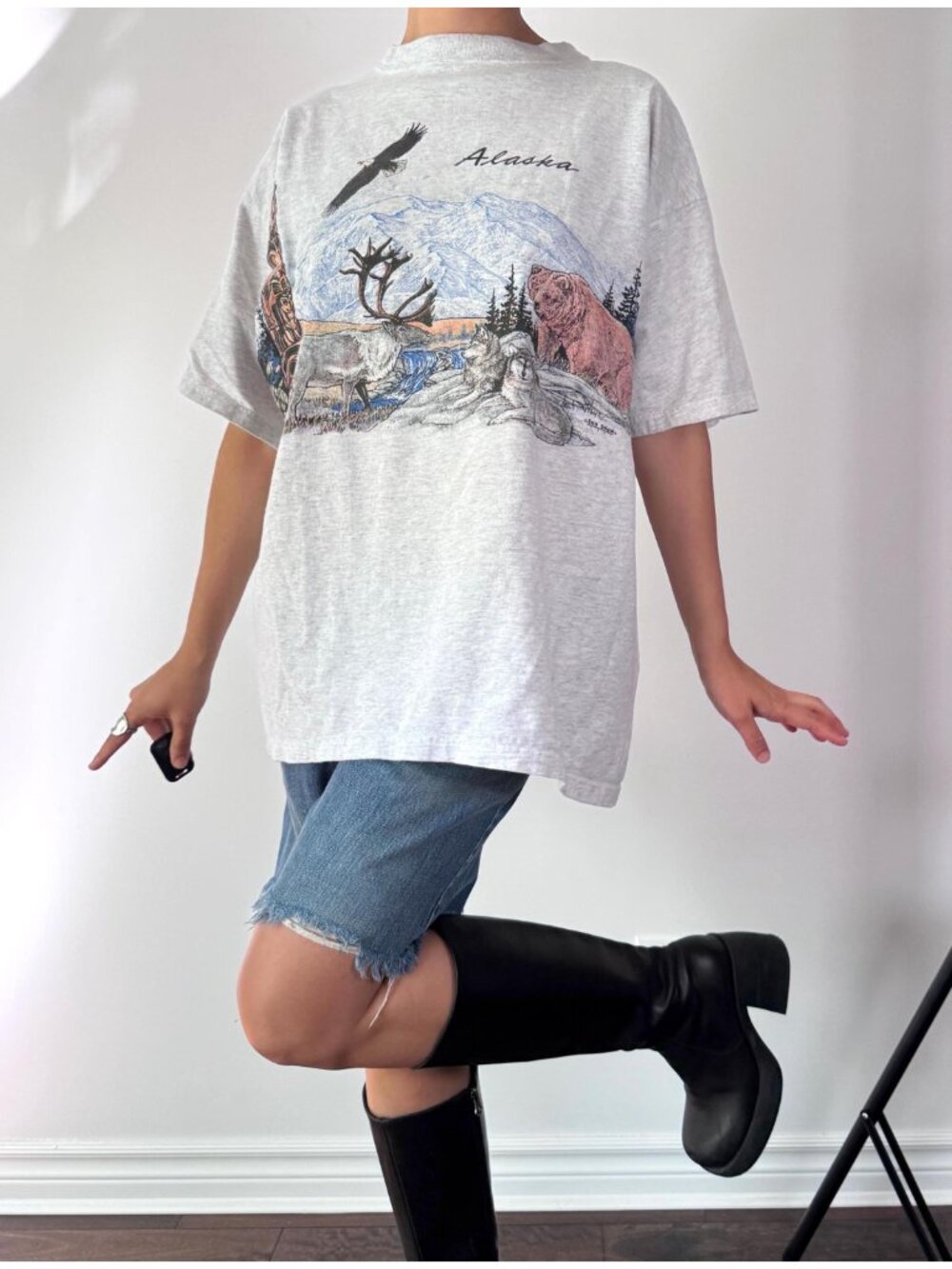 90s vintage grey Alaska nature wildlife travel graphic mens unisex cotton tshirt - Picture 3 of 8